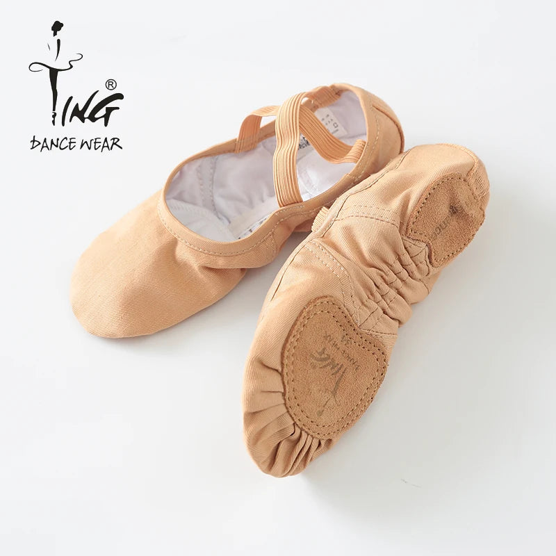 Wholesale Pink Canvas Ballet Shoes Soft Stretchy Ballet Slippers Flat Heel Lace up Dance Shoes for Girl Practice Ballet slippers