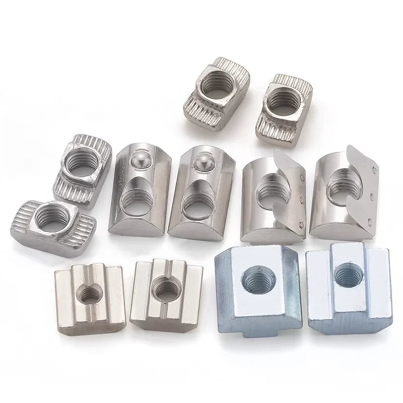 Stainless Steel T Shape Block Fixed Slide-in T-nuts Steel Ball Slot 40 Series M4 M5 M6 M8 2020 Aluminum Profile T Nut