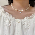 Fashion Natural Baroque Freshwater Pearl Necklace Moonstone Pendent Charm Women Choker Necklaces Jewellery