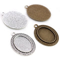18x25mm Inner Size Antique Silver Color Bronze Flowers Style Oval Cameo Cabochon Base Setting Pendant Necklace Findings