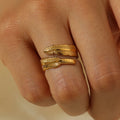 2025 Hot Selling  PVD 18k Gold Plated Stainless Steel Vintage Simple Feather Band Leaves Women Rings for Girls