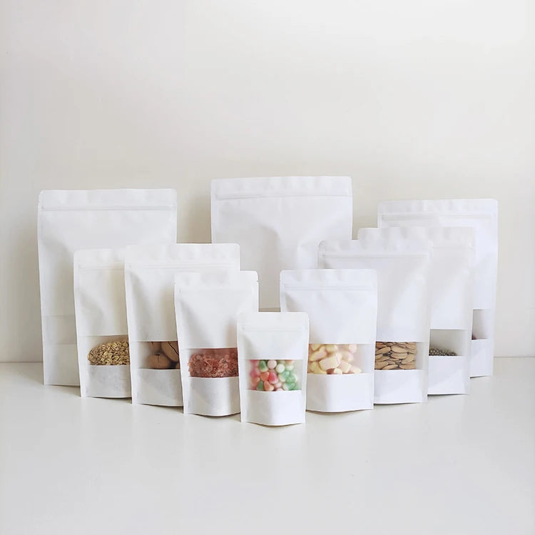 18x26cm White Kraft Paper Bag in Stock Matt Stand up Pouch Bag Hot Sale Stand up Ziplock Bag with Translucent Window