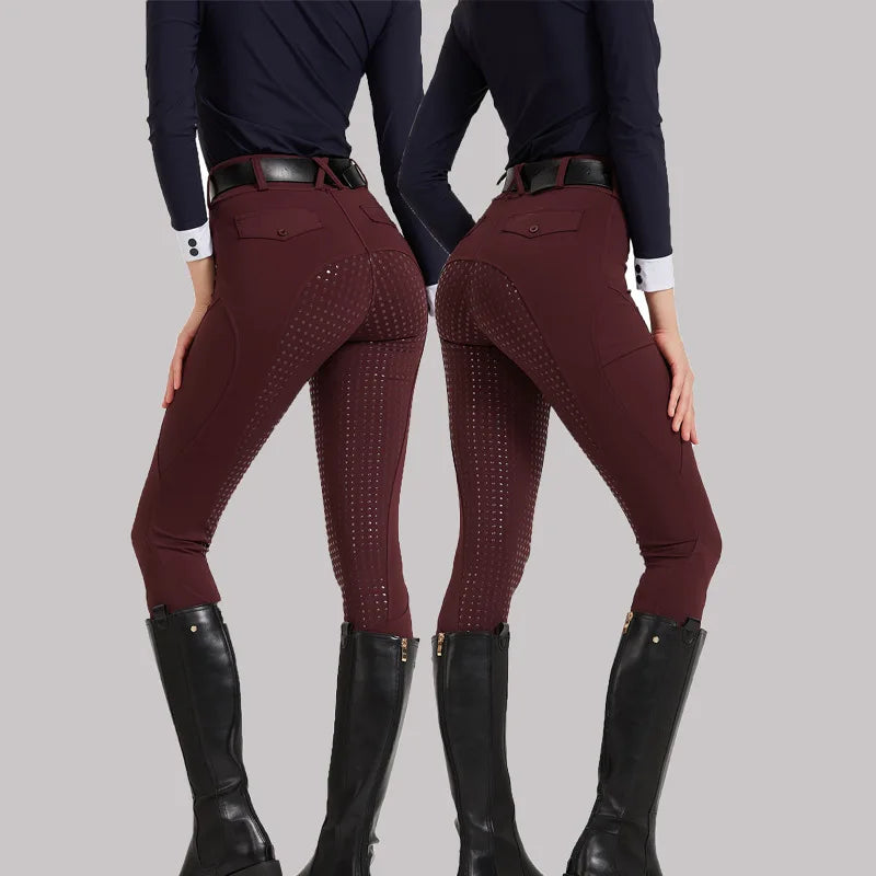 High Waist Elasticity  Women's Equestrian Jodhpurs  Wear-resistant & Non-Slip Full Silicone Pocket Breathable Breeches