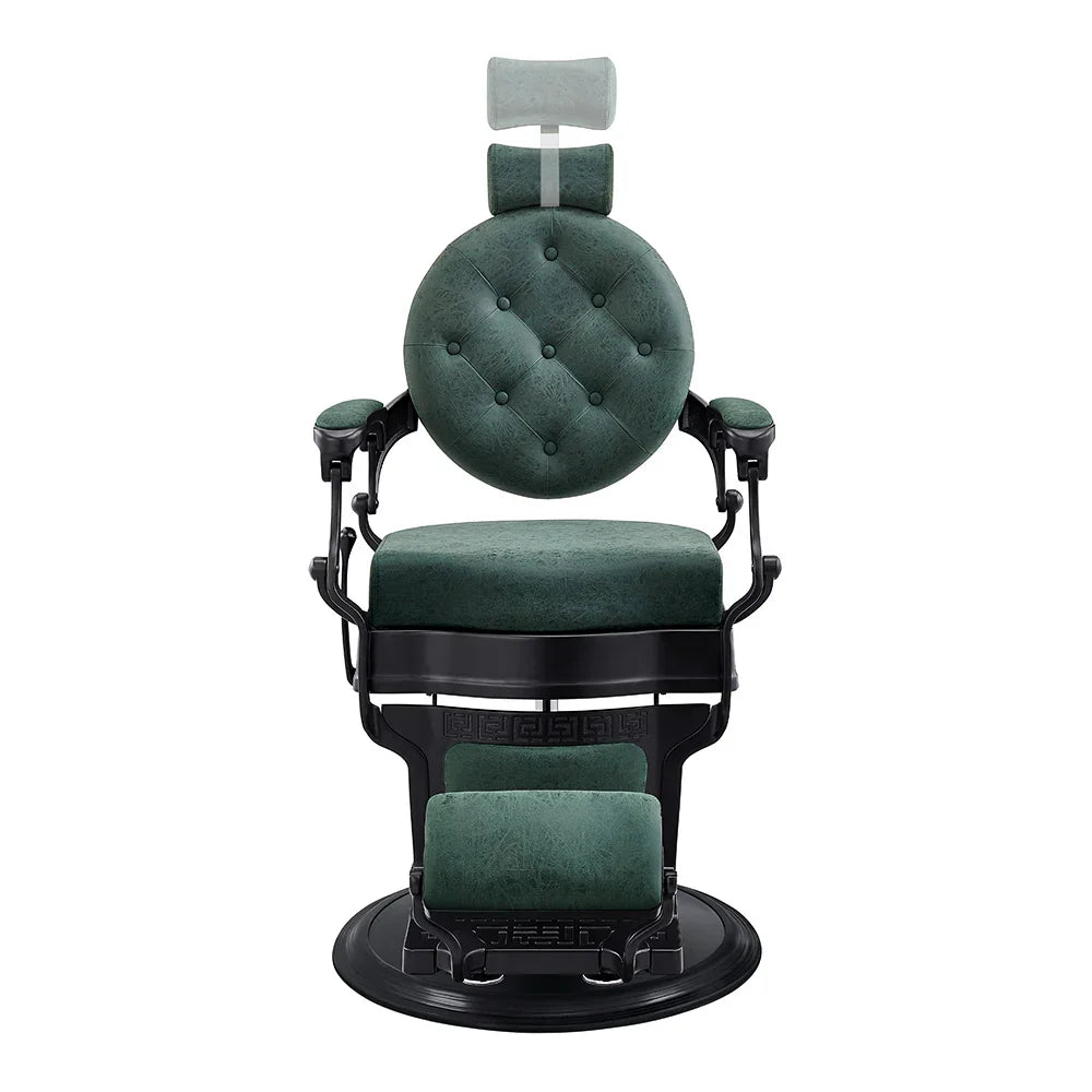 Vintage Green Synthetic Leather Reclining Hydraulic Chair for Hairdressers Beauty Salons Heavy-Duty Chrome Base Barber Chair
