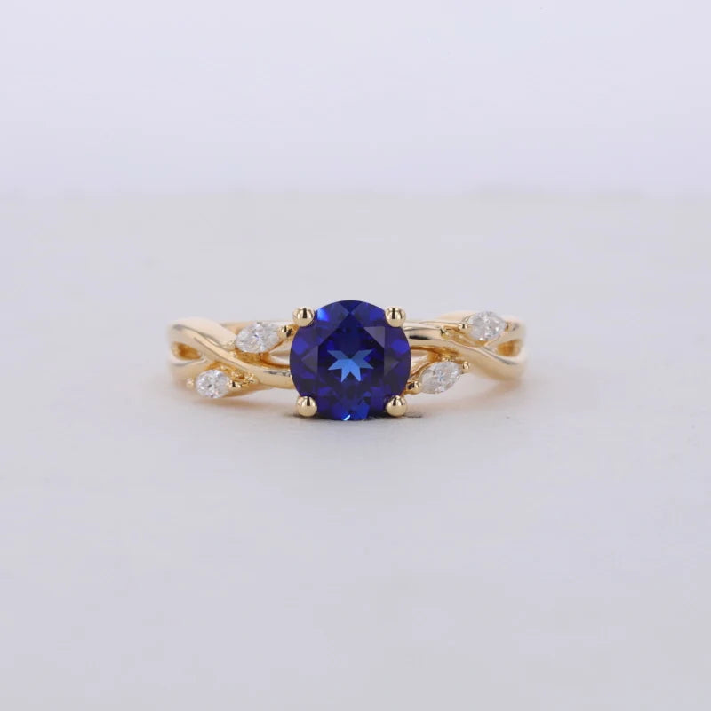 1CT Fashion Jewelry Lab Grown Gemstone Ring Blue Sapphire Engagement Ring Gold Rings Women 18k Yellow Suitable Wedding Party