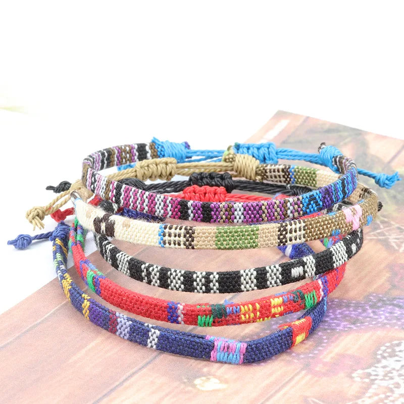 Wholesale Fashion Indian Double-Sided Embroidery Colorful Cotton Thread Adjustable Friendship Bracelets