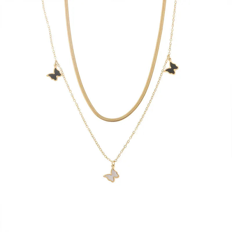 Stainless Steel Charm Double Layered Butterfly Bracelet Gold Plating Shell Stars Designer Bracelet Women Jewelry Sets