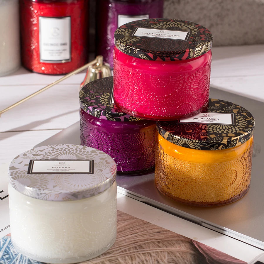 Nordic Soy Wax Round Custom Fragrance Candle Container Holiday New Year Ramadan Luxury Glass Candle Jars