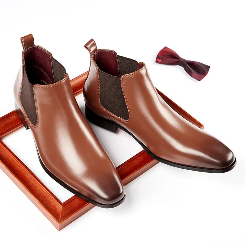 Custom Logo Luxury High Top Men's Dress Shoes Genuine Leather Pointed Toe Boot for Business Office Plus Size Autumn Season