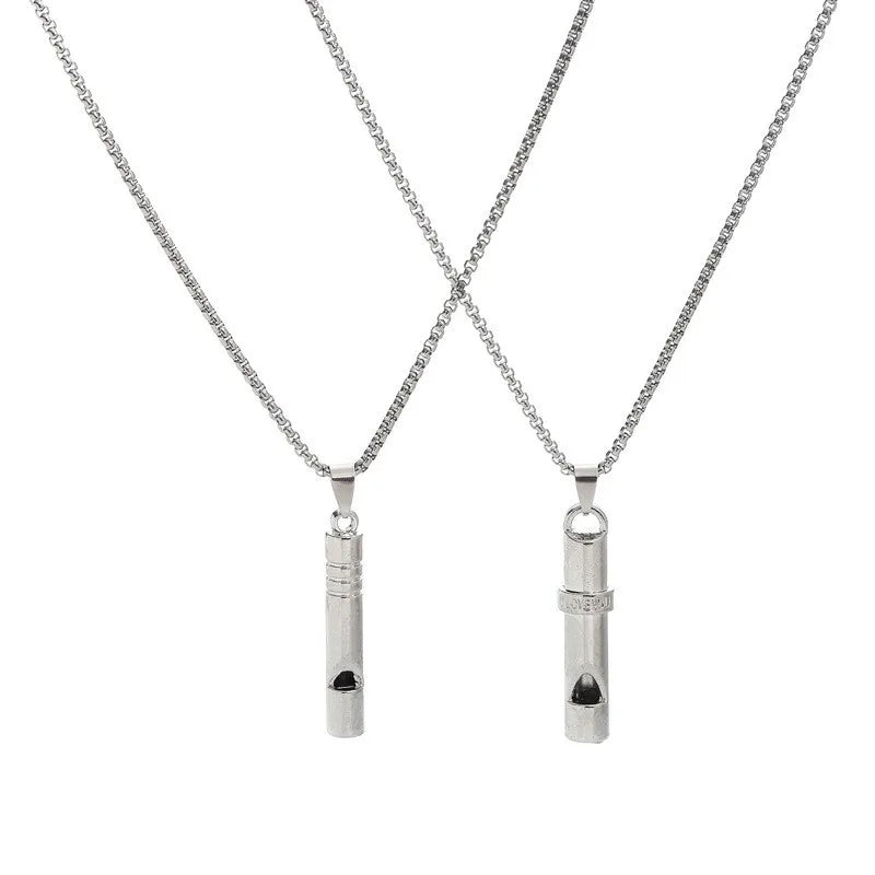 Personalized Punk Fadeless Alloy Meditation Breathing Anti Anxiety Whistle Necklace Unisex Jewelry