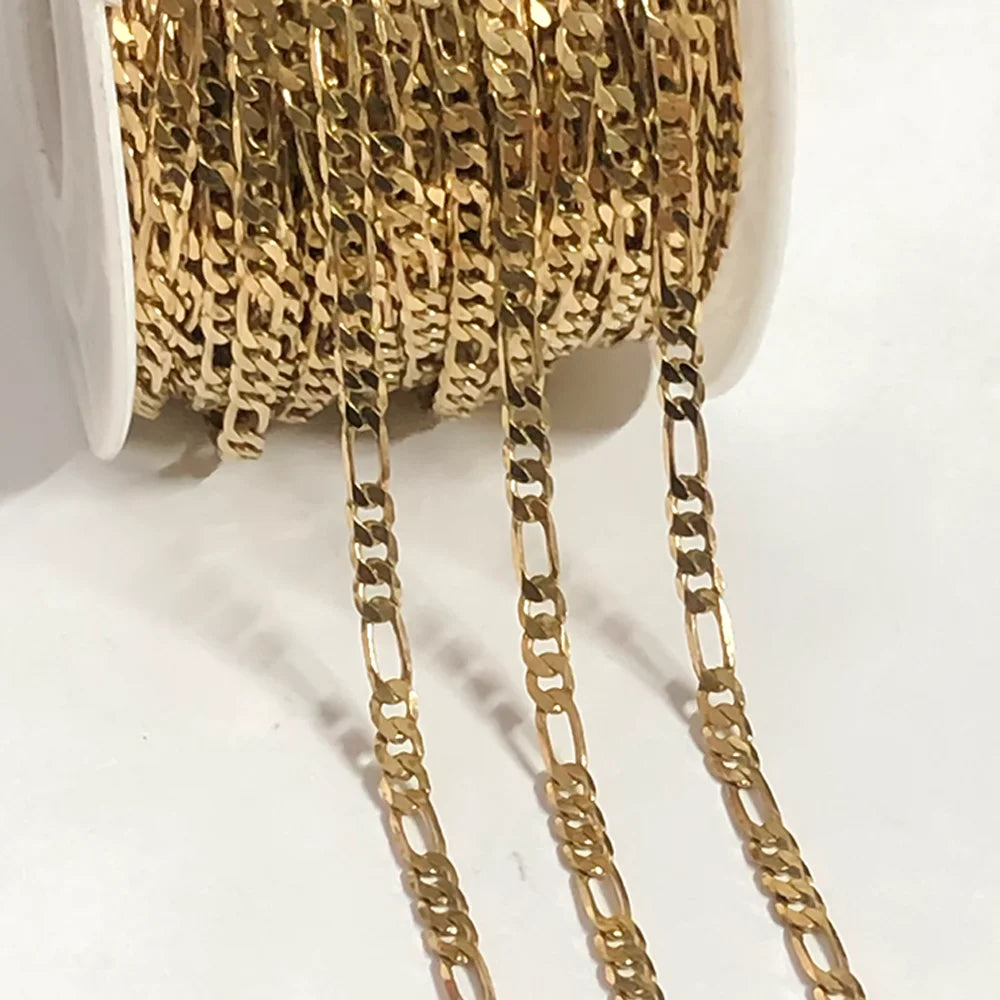 New 3.3mm Gold Filled Flat Figaro Chain DIY Vintage 3+1 Jewelry Permanent Forever Accessories