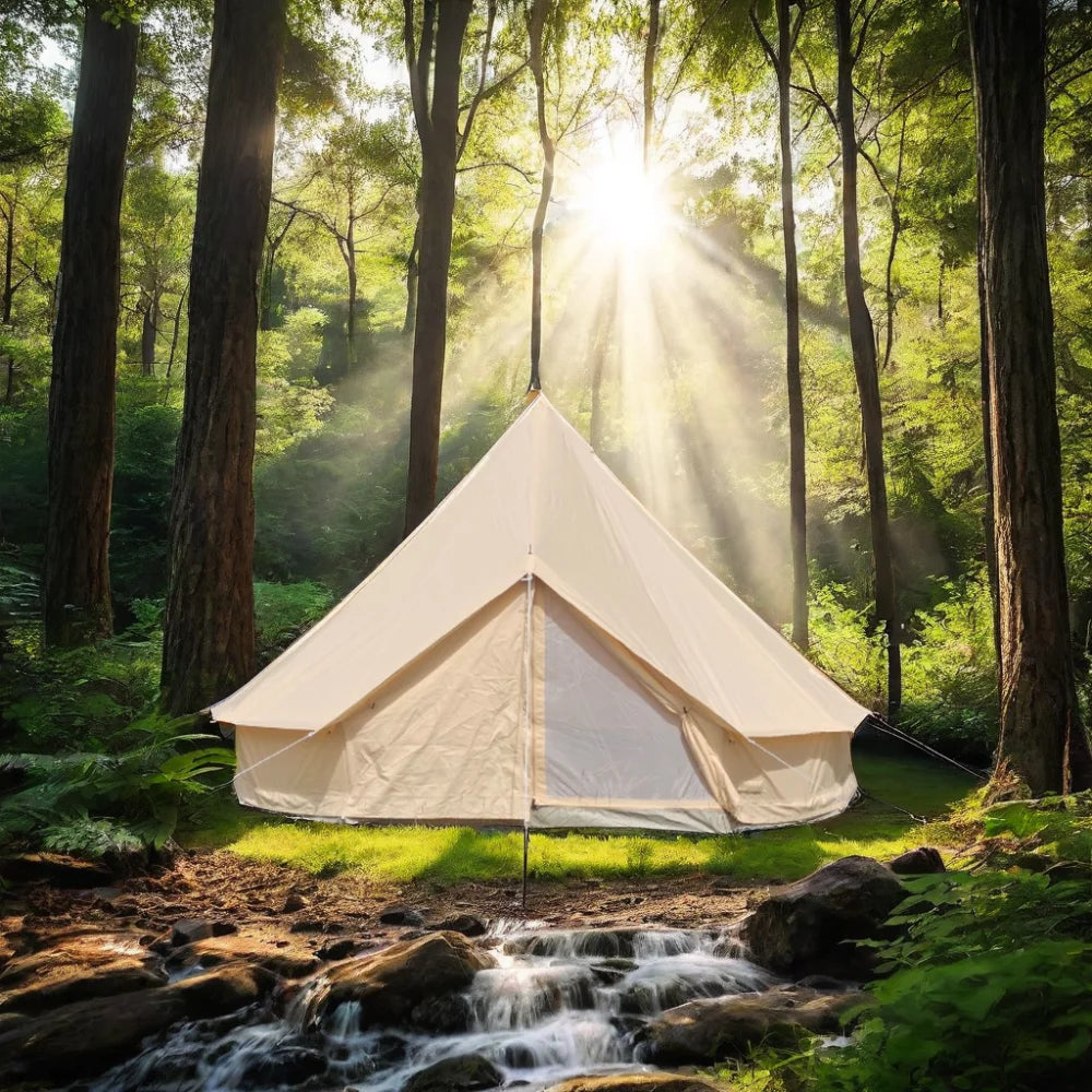 New Design 3M/4M/5M/6M Outdoor Glamping Waterproof Cotton Canvas Bell Tent Teepee Yurt with Quick Automatic Opening for 4 Season