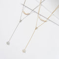 Jiangyuan Dainty Y-Shaped Layered Chain Necklace 14k Gold Cultured Freshwater Pearl Lariat Necklace for Women Girls Gift
