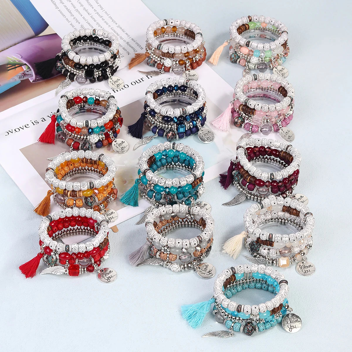 Popular Design Fashion Boho Macrame Stretch Jewelry Wood Beaded Love Women Bracelets Custom for Party