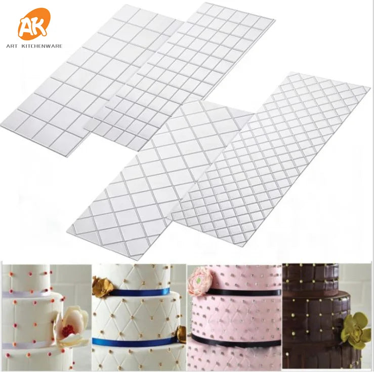 AK Plastic Mold for Fondant Printing DIY 4pcs Roll Rattan Lattice Transparent Lace Cake Embossing Template Cake Baking Tools