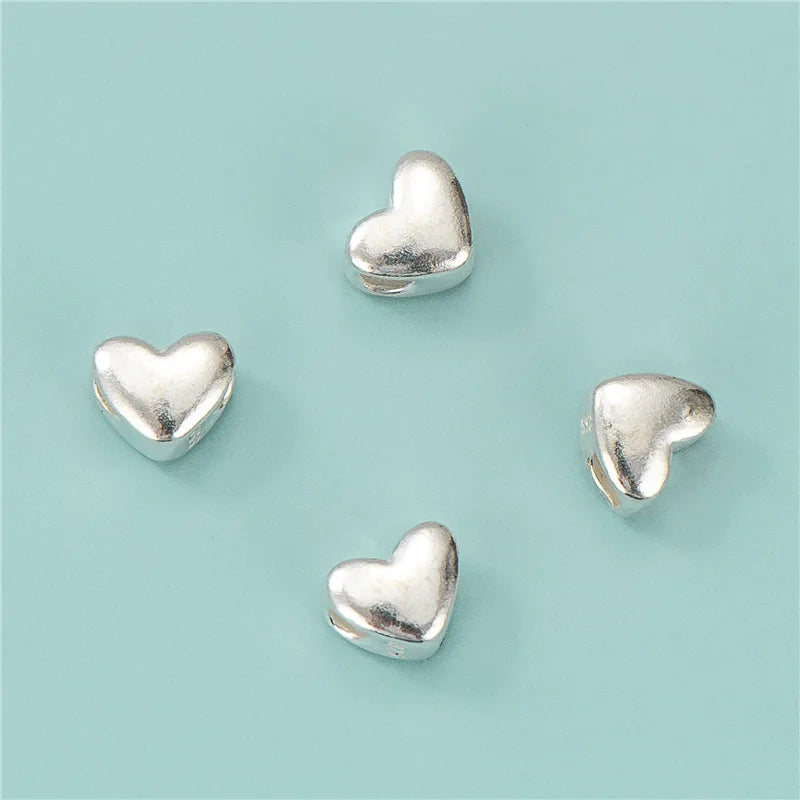 5*8mm Soild 925 Sterling Silver Heart Shaped Beads Spacer Beads for Weave Rope Bracelet Making