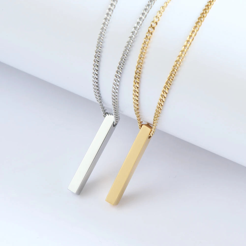 Personalized Engraving Custom Mini 3D Vertical Bar Necklace for Women Dainty Chain Gold Plated