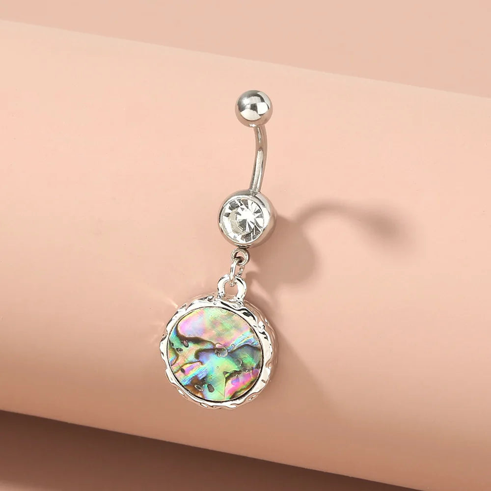 2022 New Style Stainless Steel Body Piercing Jewelry Belly Piercing Delicate Abalone Shell Round Belly Ring Body Jewelry