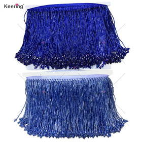 Keering 15cm in Stock Tassel Trimming Glass Crystal Beaded Fringe Trim for Curtain Garment or Decorative Use