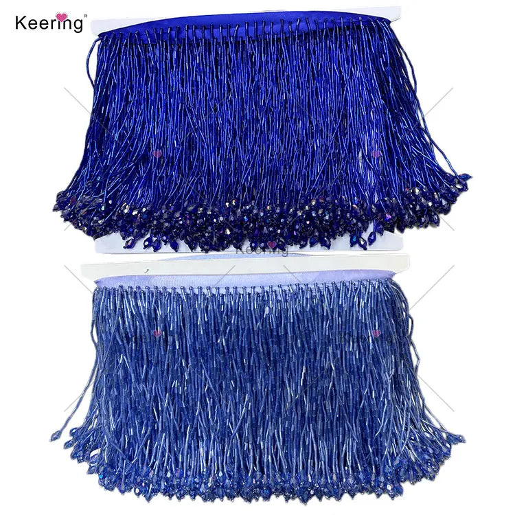 Keering 15cm in Stock Tassel Trimming Glass Crystal Beaded Fringe Trim for Curtain Garment or Decorative Use