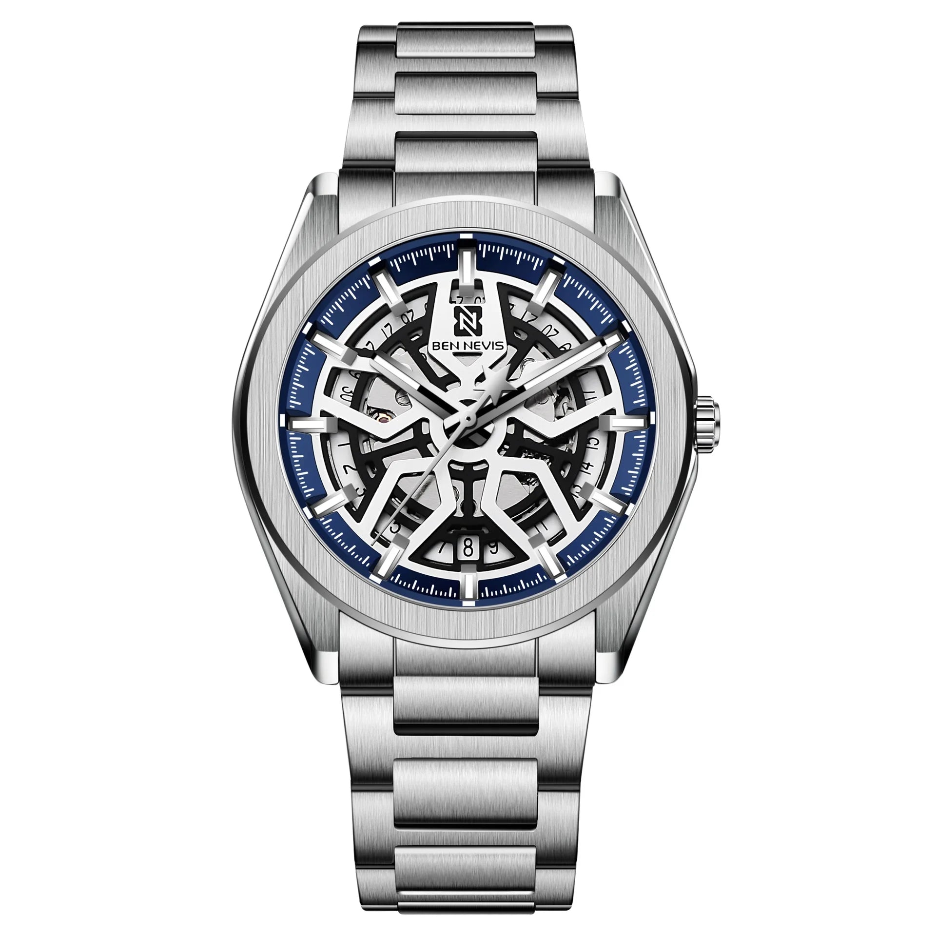 Popular Men Skeleton See Through Dial New Launched Luxury Wristwatch Silver Black Automatic Mechanical Watch for Men