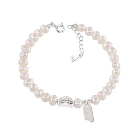 S925 Sterling Silver Lucky Square Freshwater Pearl Bracelet Female Ins Simple Versatile Broken Silver Lucky Beans Bracelet