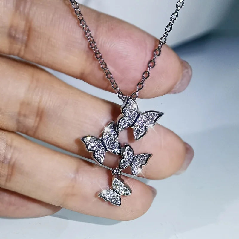 CAOSHI Hotsale Sweet Jewelry Shiny Multi Butterfly Full Around Crystal Lovely Bling Bling Necklaces Silver Pendant Necklace