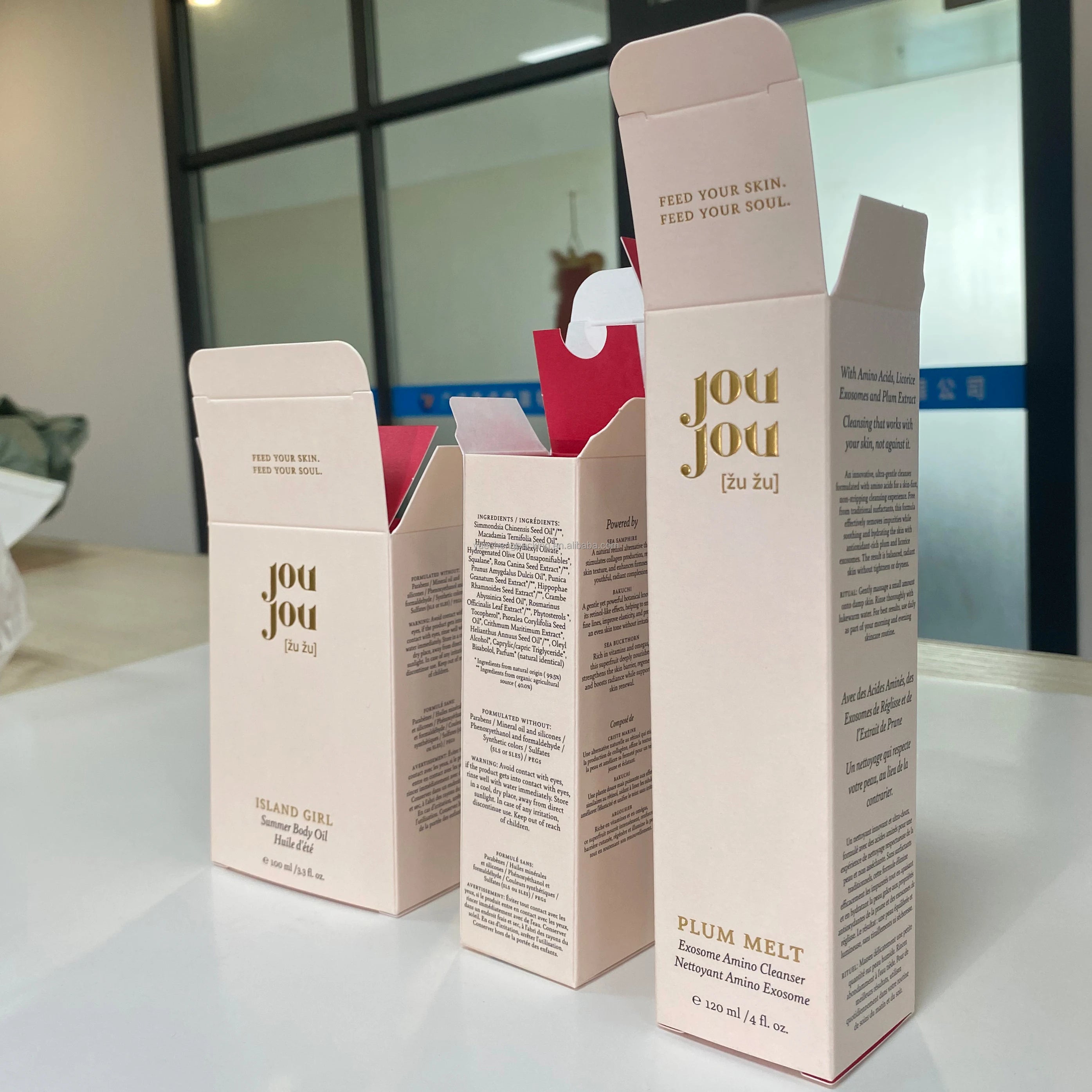 Custom Embossing Gold Stamping Special Texture Art Paper Box Luxury Two Tuck End Paper Packaging Box With Insert for Cosmetic