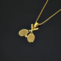 Fatingna Wholesale Vintage Style Tennis Racket Charm Necklace Gold Plated Stainless Steel Collarbone Chain for Men and Women