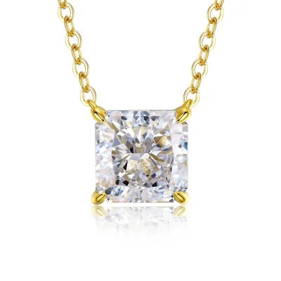 Simply 925 Sterling Silver Necklace 8*8mm Radiant Cut 4ct White Zirconia Diamond Necklace Gold Plated Jewelry