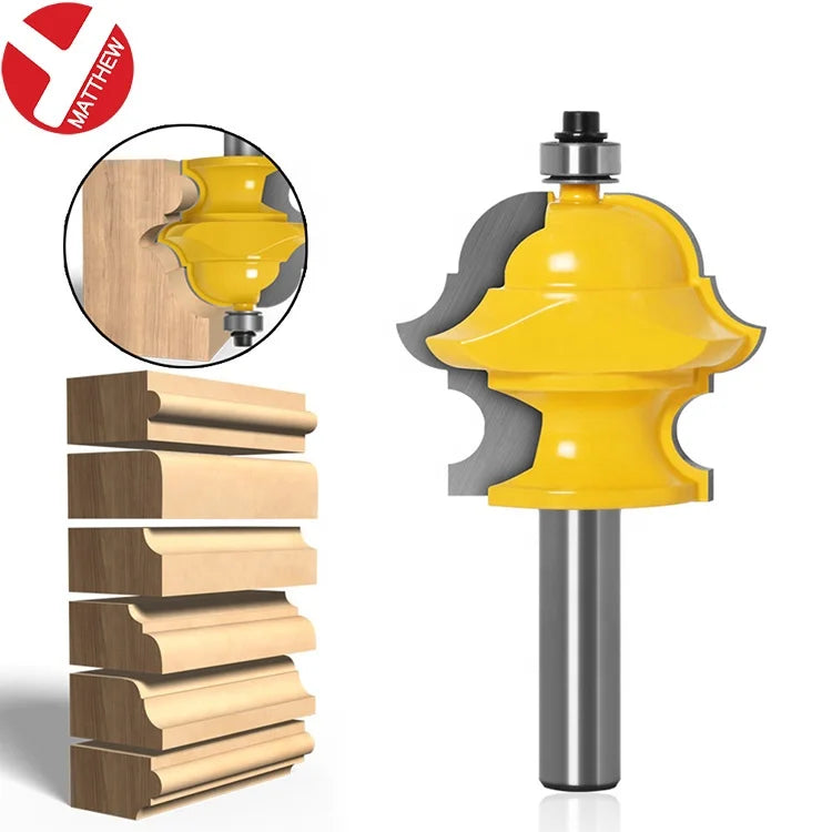 1/2" (12.7mm) and 12mm Round Shank Router Profile Bit Double Carbide Blades Used for Wood Profile Forming Cabinet Molding Cutter