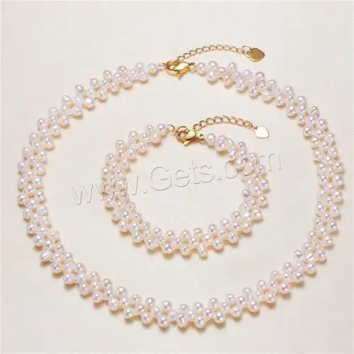 Brass Freshwater Pearl Jewelry Sets with 5cm Extender Chain Real Gold Plated for Woman 4-5mm 1597771