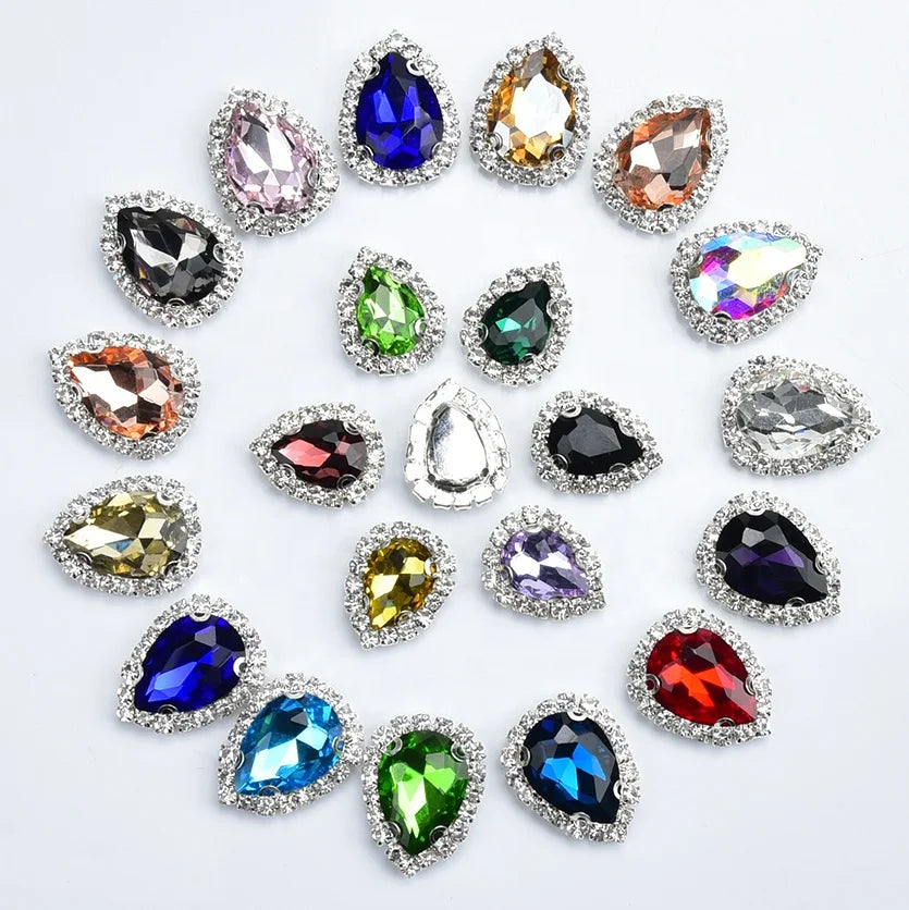 Shiny Sew on Glass Teardrop Shaped Rhinestone Silver Claw Crystal Buckle Diy Wedding Dress Clothes Shoes Accessories