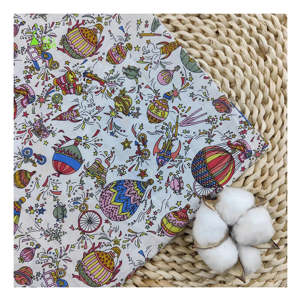Children's Cartoon Balloon Printed Pure Cotton Fabric for Girls' Clothing