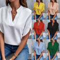 2025 Women Fashion New Summer Casual Solid Color  Short Sleeve Top  V-neck Loose Fema Shirt