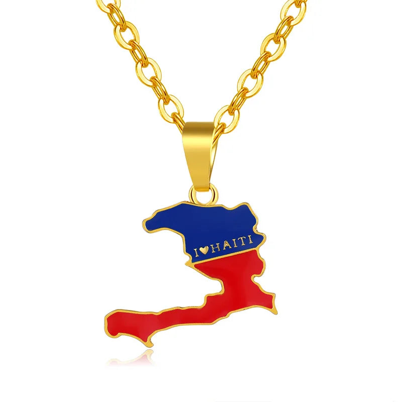 Customized Gold Plate Map Necklace Haiti Pendant Necklaces
