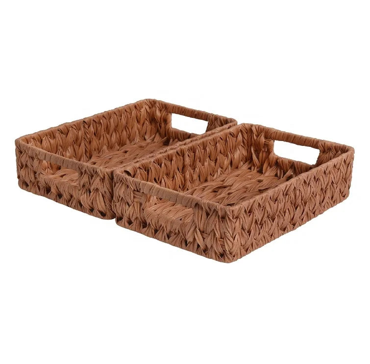 Set of 2 Wicker Basket for Shelves Organizing Foods Tableware Woven Waterproof Wicker Storage Basket