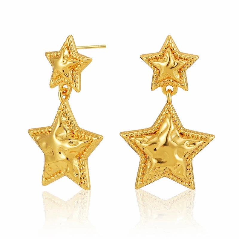 18K Gold Jewelry Stud Star Copper Dangle Drop Earrings Women Gift with Good Quality