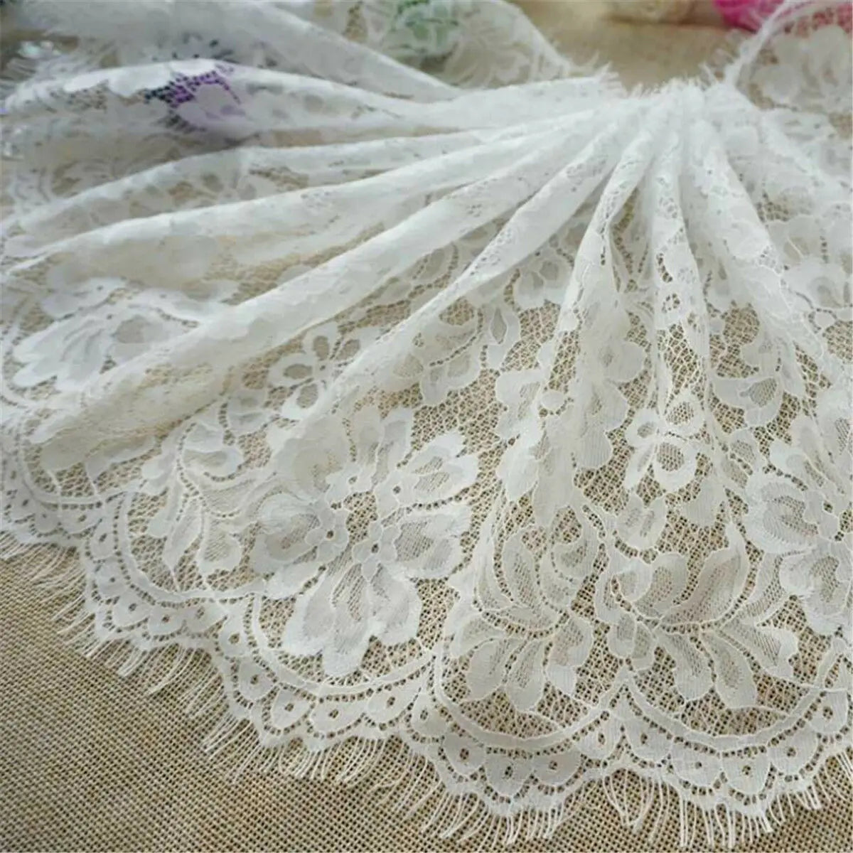 3M Eyelash Lace Edge Trim Ribbon Wedding Clothing Dress Embroidered Applique Sewing Craft Wide 28cm