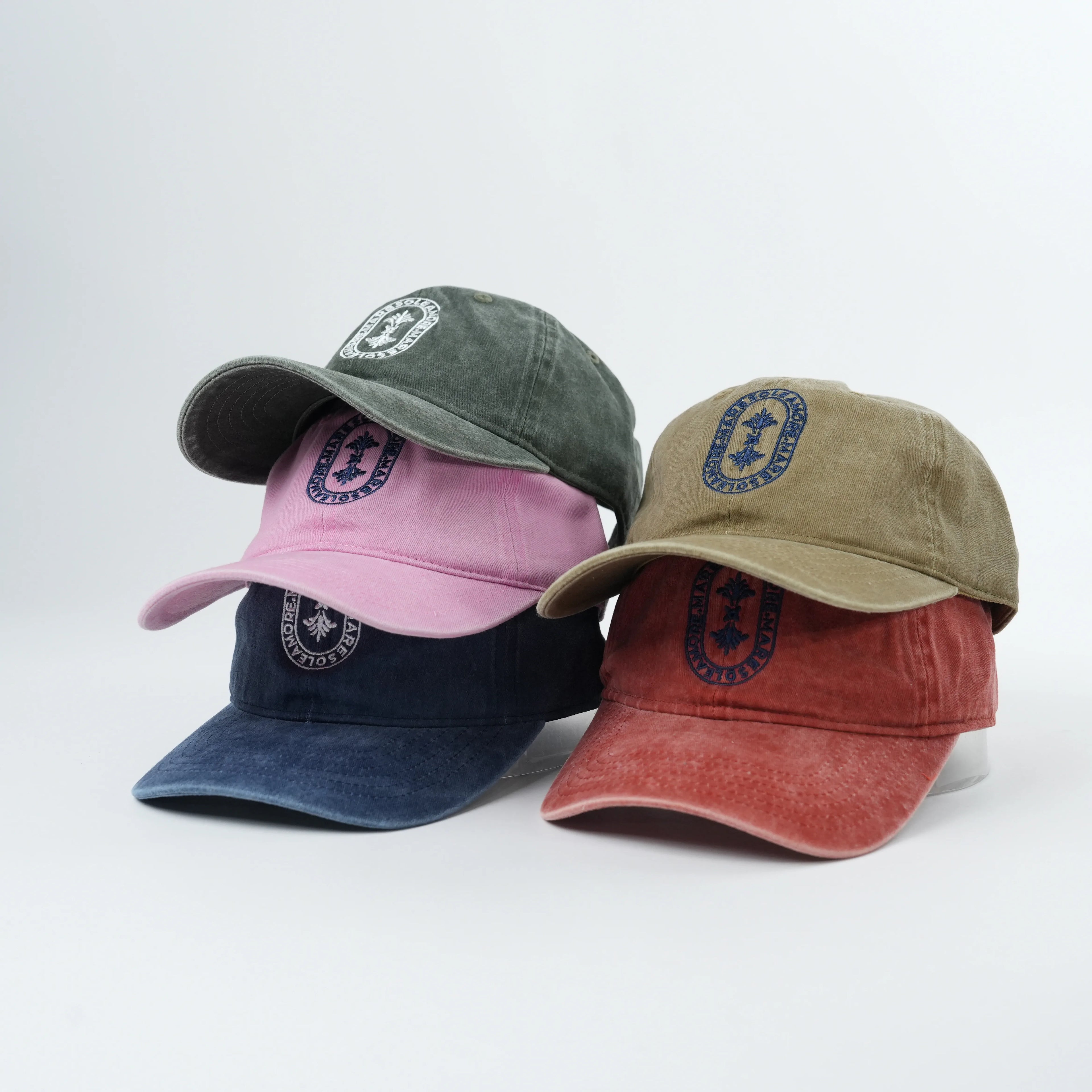 Hot Sale Acid Wash Cotton Fabric Unstructured Dad Caps With Embroidery Logo Factory Custom