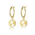 Ins Fashion Travel Earrings - 18K Gold PVD World Map Pendant with Hoop Chain Minimalist Dangle Jewelry Gift