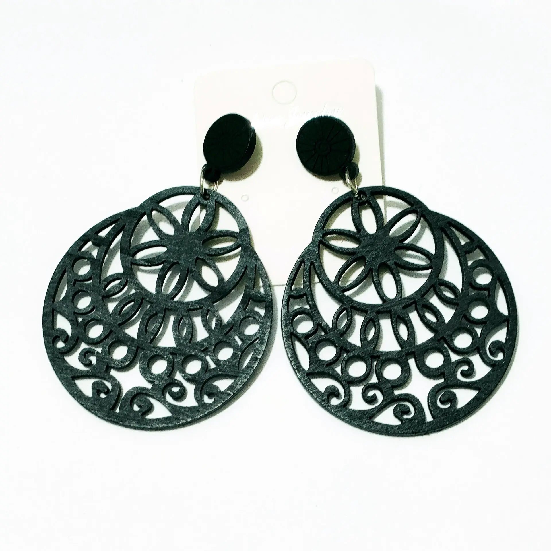 African Afro Jewelry Women Flower Pattern Wood Teardrop Earrings Studs