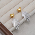 Real Real Gold Electroplated Brass Drop Earrings Exquisite Fashionable Women's Jewelry with Golden Love Heart Silver Leaf Pendant