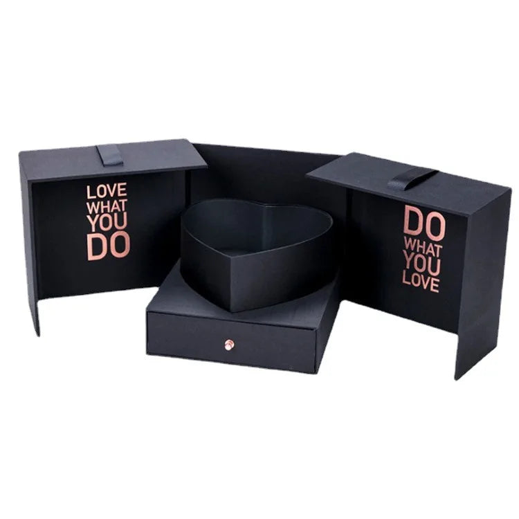 Custom Luxury Wedding Bouquet Rose Heart Flower Box Valentine's Day Packaging Square Flower Box With Drawer