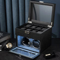 Factory Wholesale LED Self-Stop Function Double Watch Winder Box New Trend Luxury Leather Auto Watch Organizer