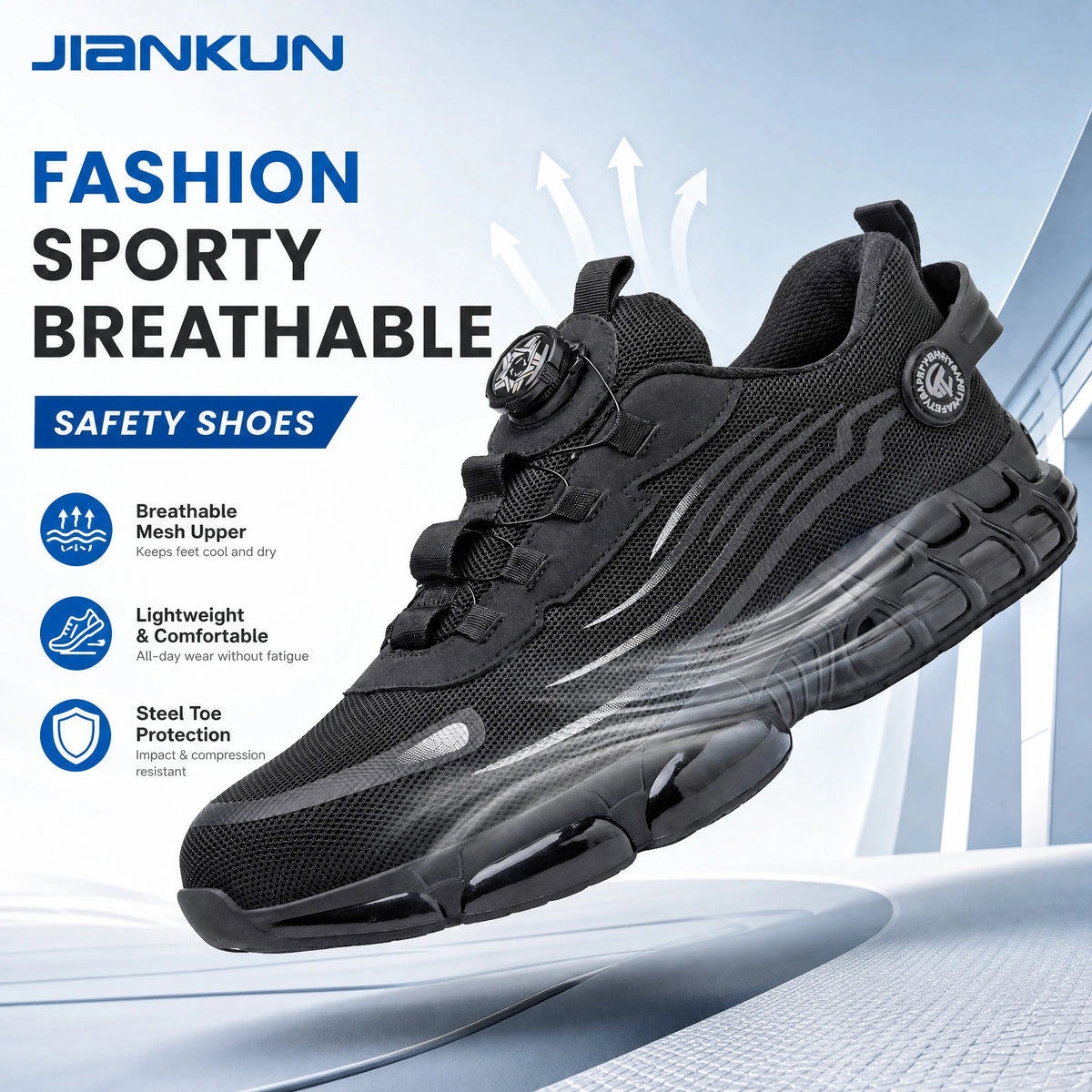 Automatic Button Flying Knit Upper Composite Steel Toe Covers Sneaker Non-Slip Anti-Smashing Anti-Puncture Men Work Safety Shoes MegaBDM