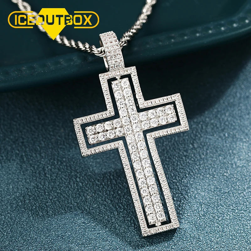 Men's Hip Hop Jewelry Gold Plated Brass AAAAA CZ Diamond Iced Out Rotatable Cross Pendant With Rope Chain