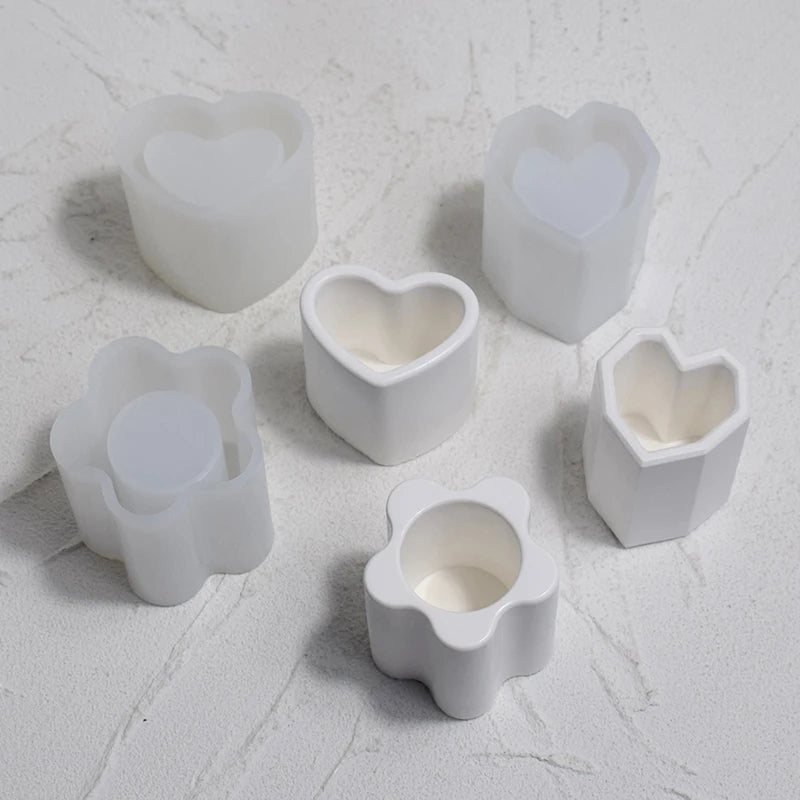 Resin Succulent Pot Mould Hexagon Round DIY Cented Candle Holder Mold Flower Pots Silicone Mold