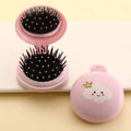 Hot Selling Portable Mini Cartoon Foldable Plastic Pink Mirror Hair Brush Comb Set with Scalp Massage Factory Direct
