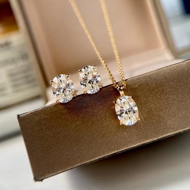 Aimgal Fine Jewelry 925 Silver Plated 18k Gold Chain 1.25ct 8A High Carbon Lab Grown Diamond Luxury Necklace Earrings Set